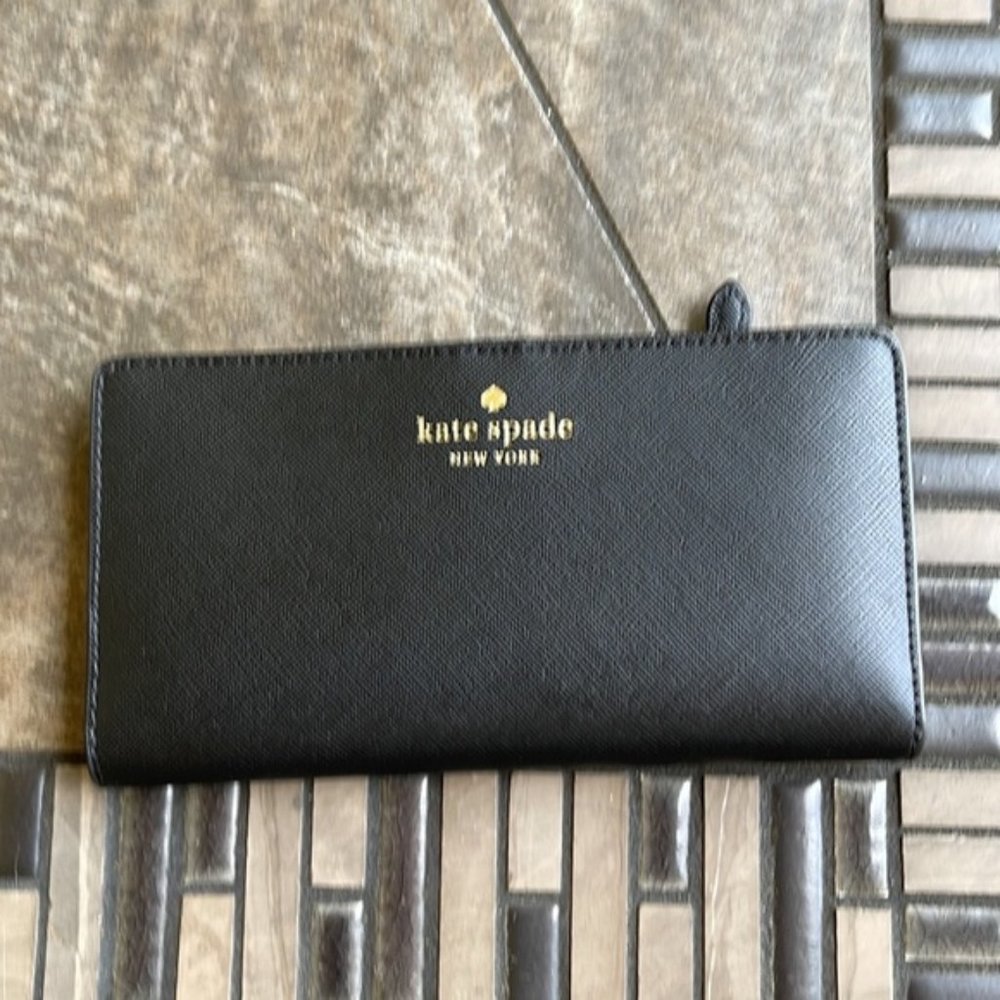 Kate Spade Staci Large Slim Bifold Wallet Black NWT - Picture 1 of 16
